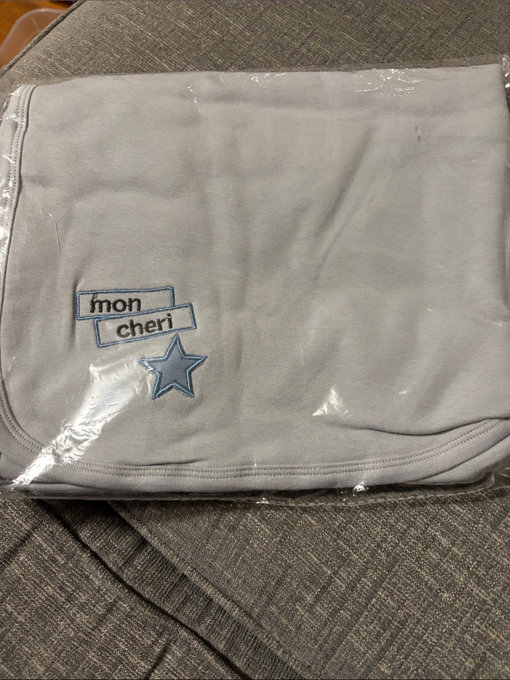 Mon Cheri Light Blue Baby Blanket with Star Embroidery